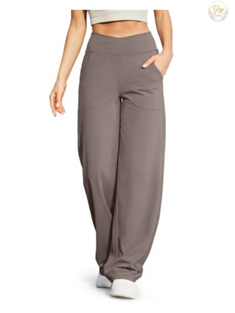 Wide Leg Yoga Pants Crossover High Waist with Pockets Flowy Palazzo